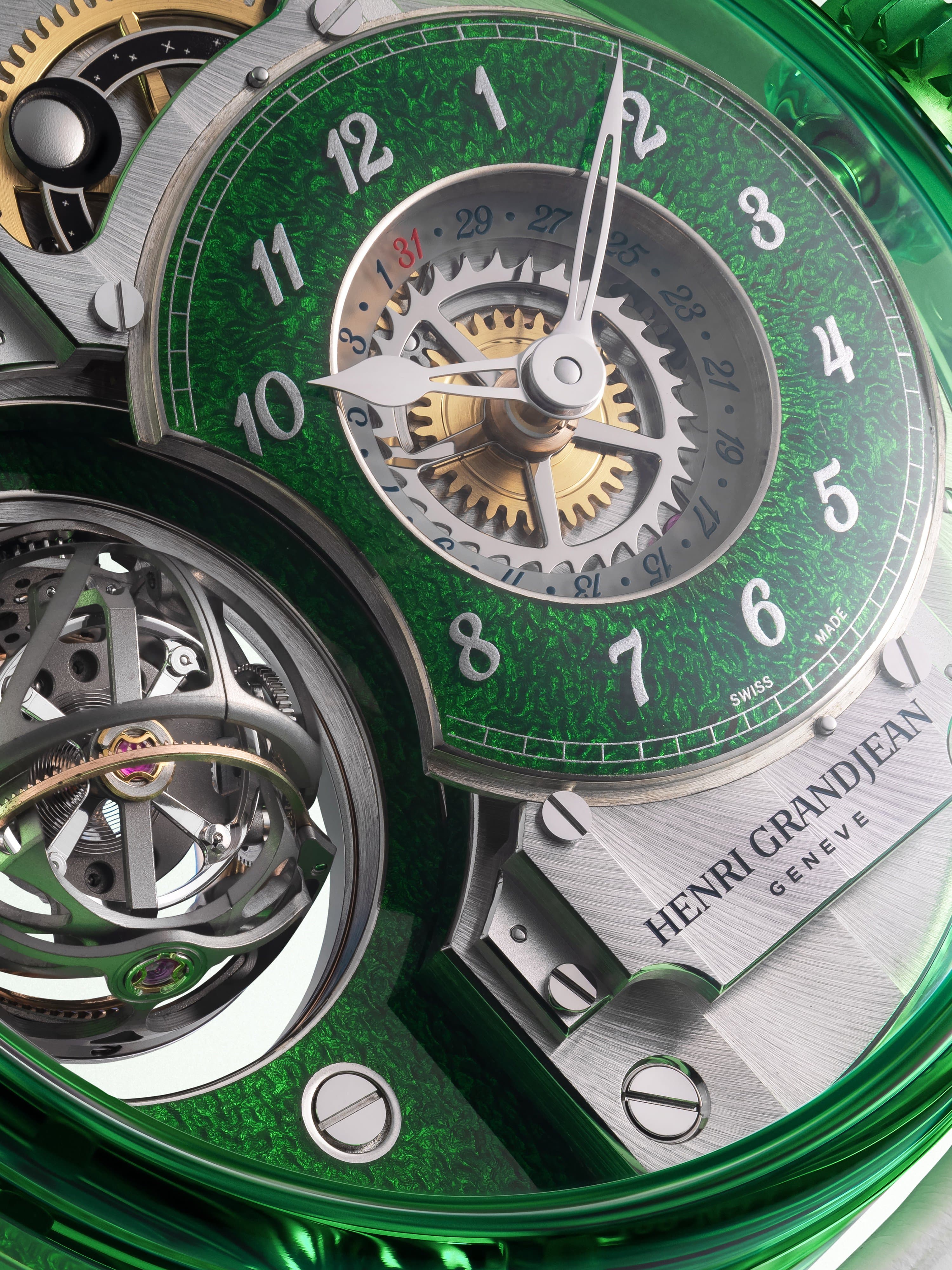 Green Grand Feu enamel dial detail
