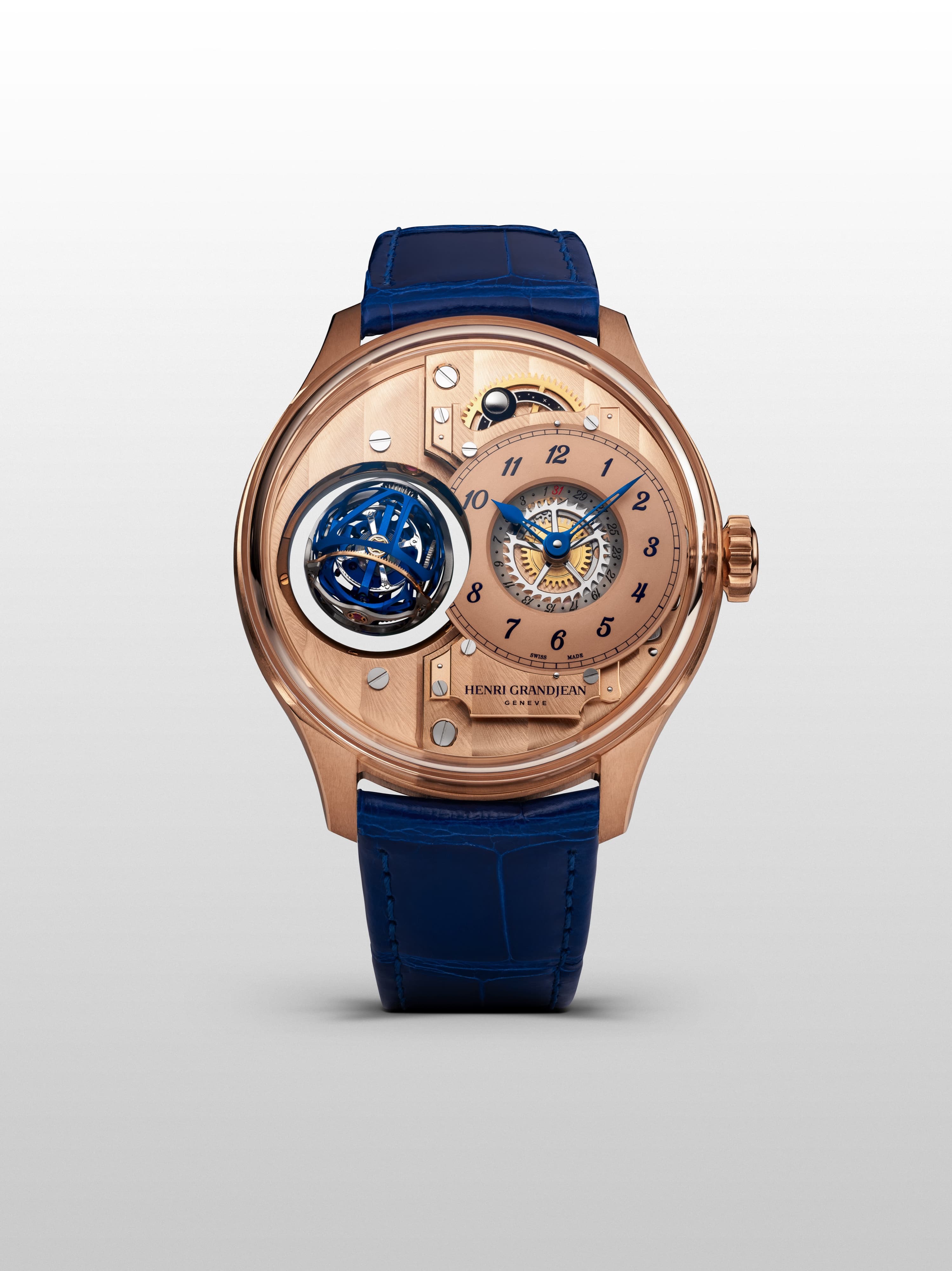 Geneva Rose Gold, front view showing the 5N-finished hand-wound calibre