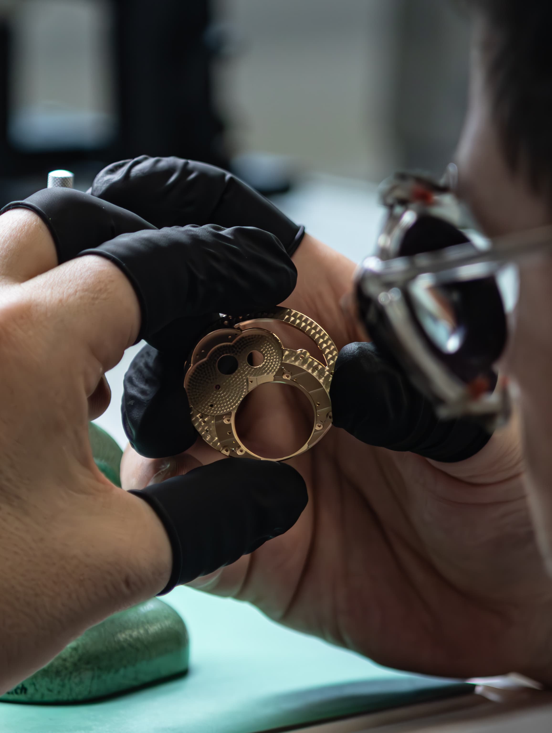 Movement components laid out for inspection