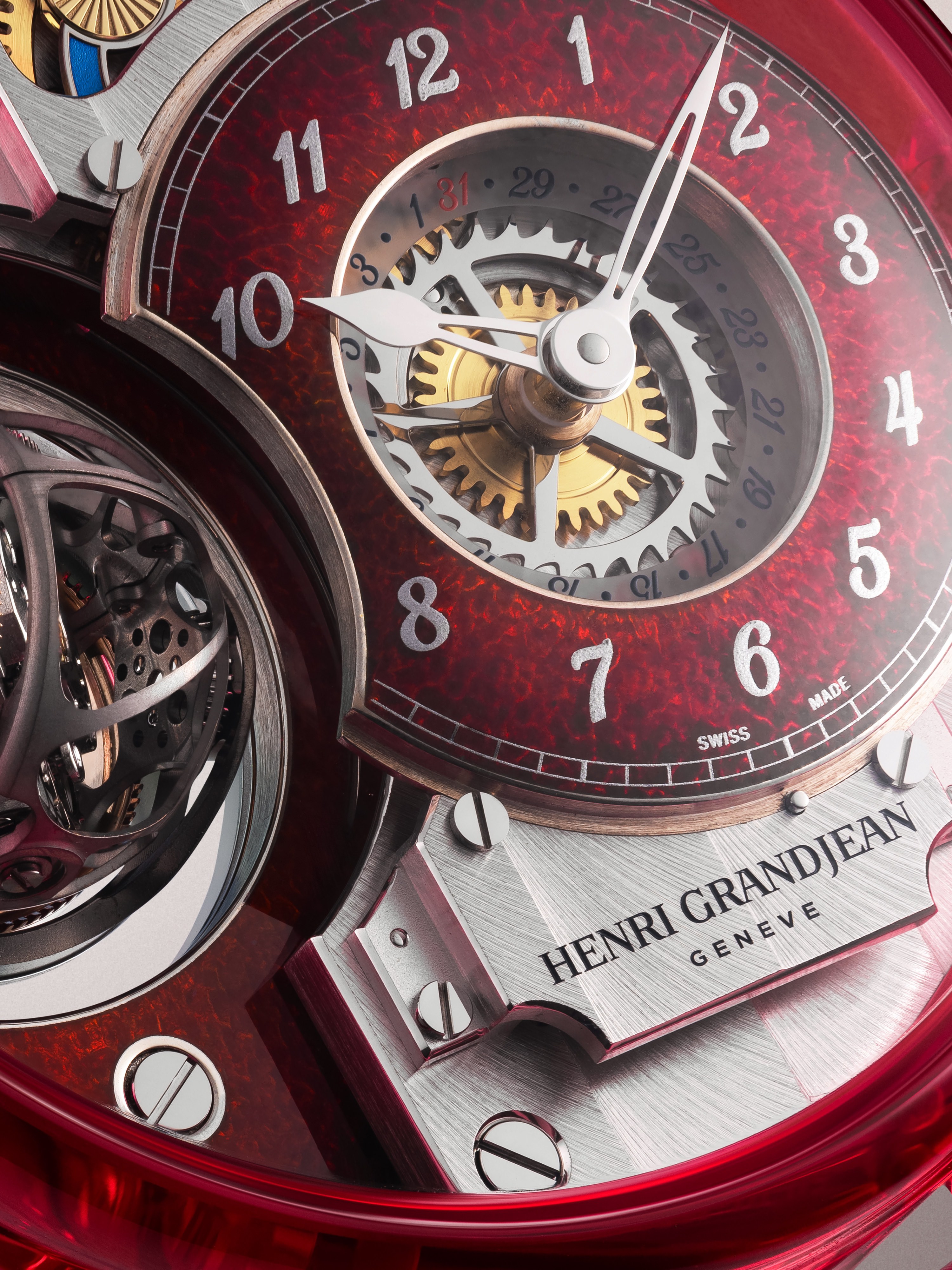 Red Grand Feu enamel dial detail