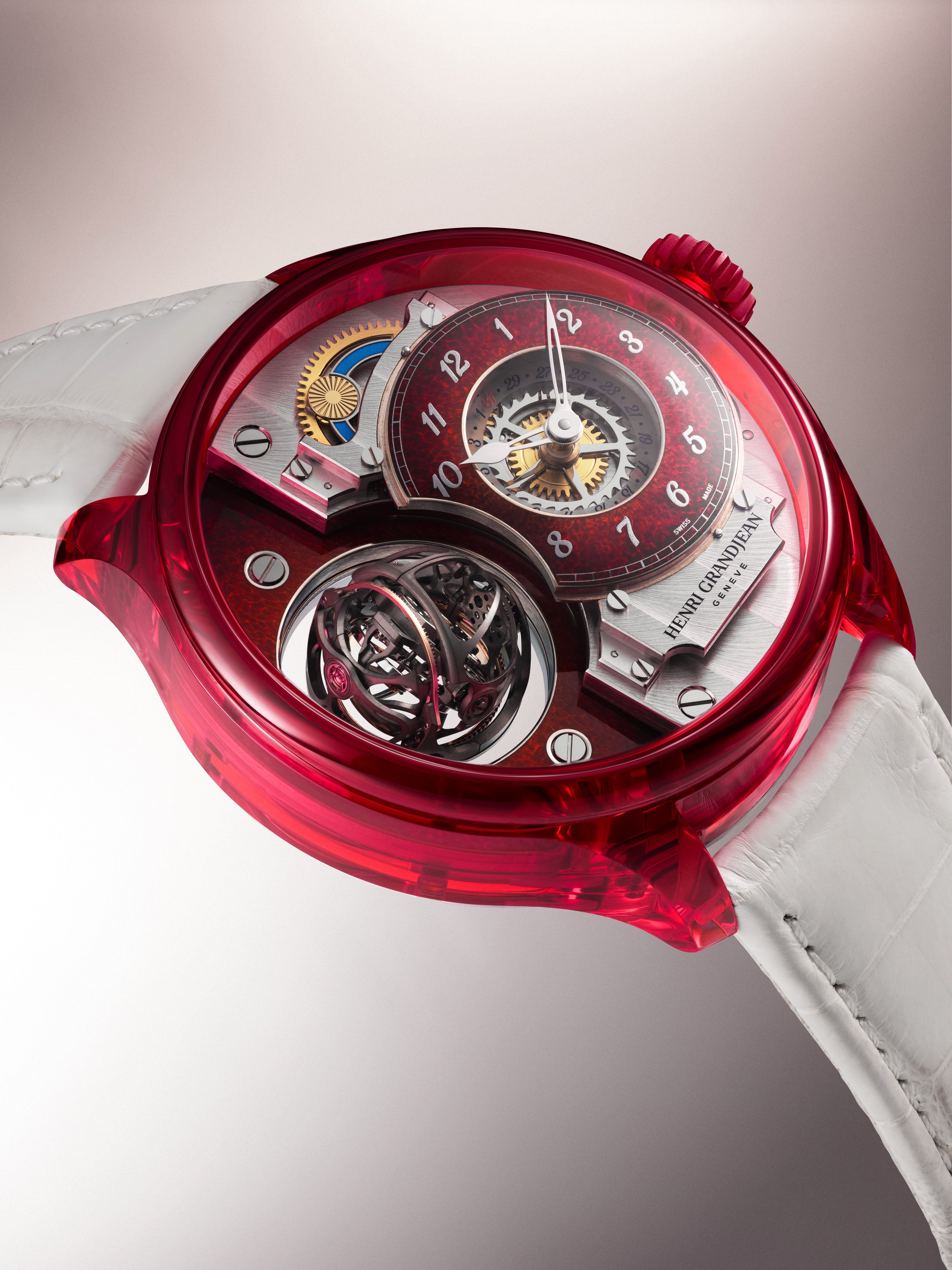 Red sapphire case, three-quarter view