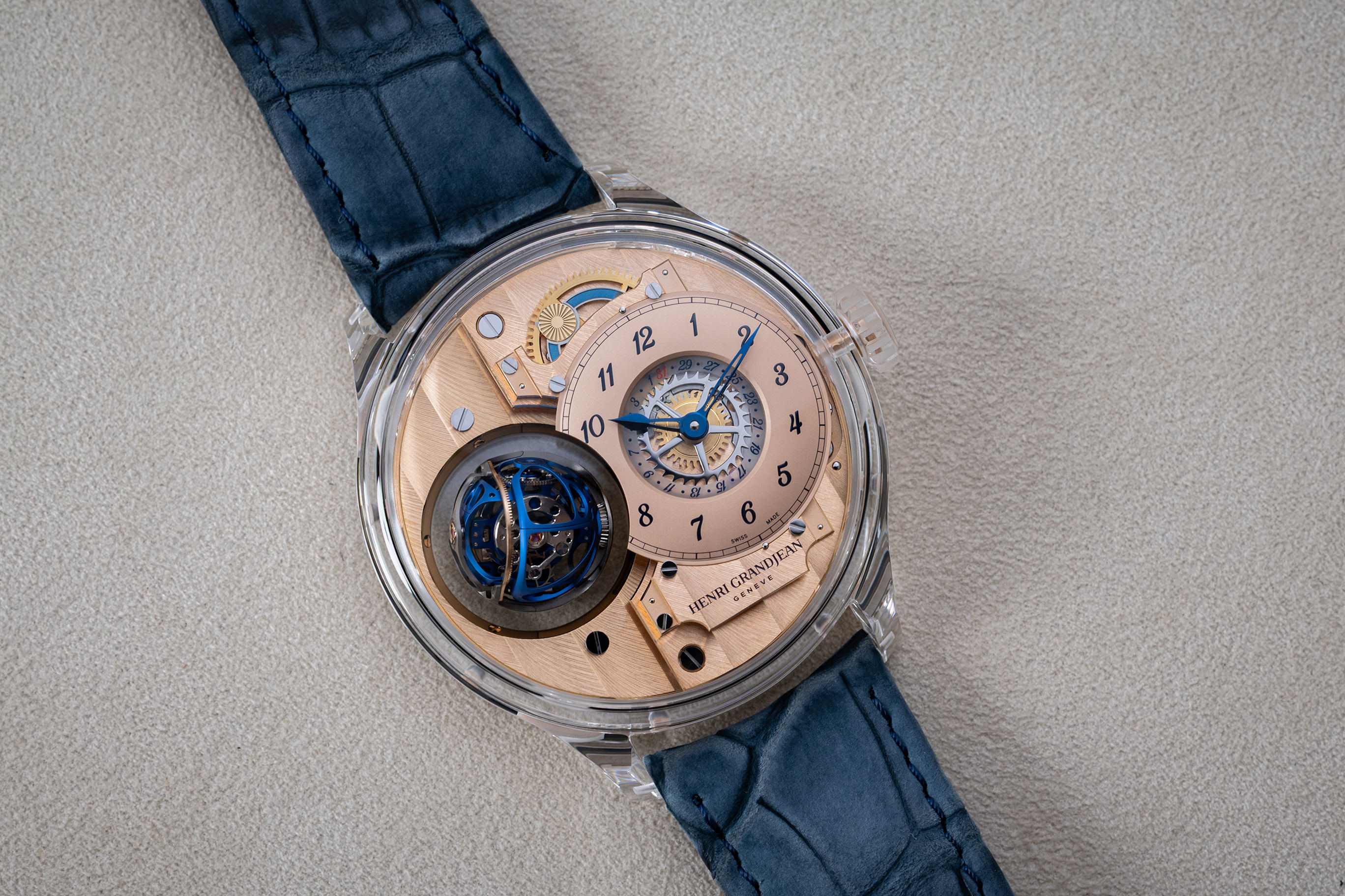 Rose gold dial and tourbillon detail