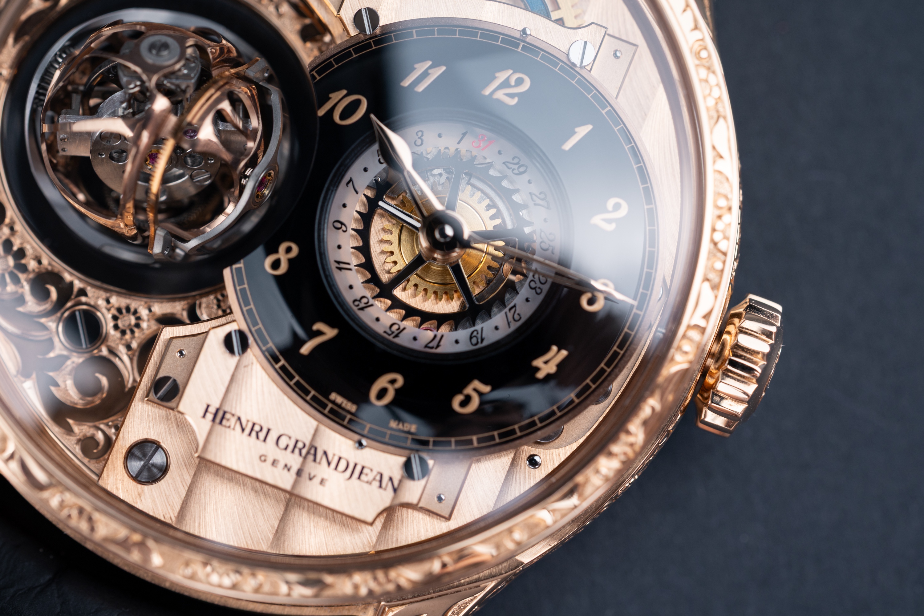 Henri Grandjean Carved Rose Gold full watch