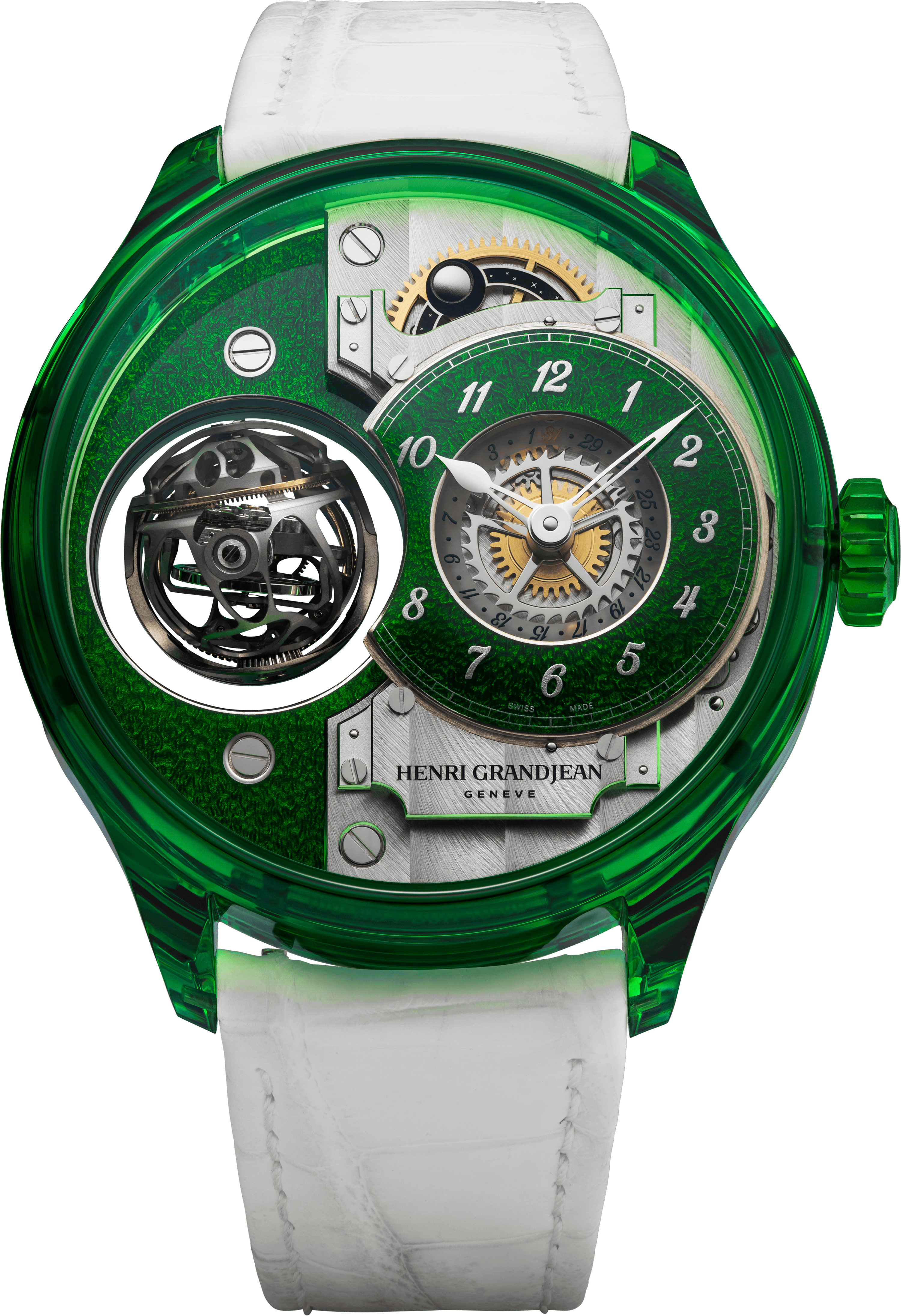 Henri Grandjean Atrivm Green Sapphire with green sapphire case and green Grand Feu enamel dial