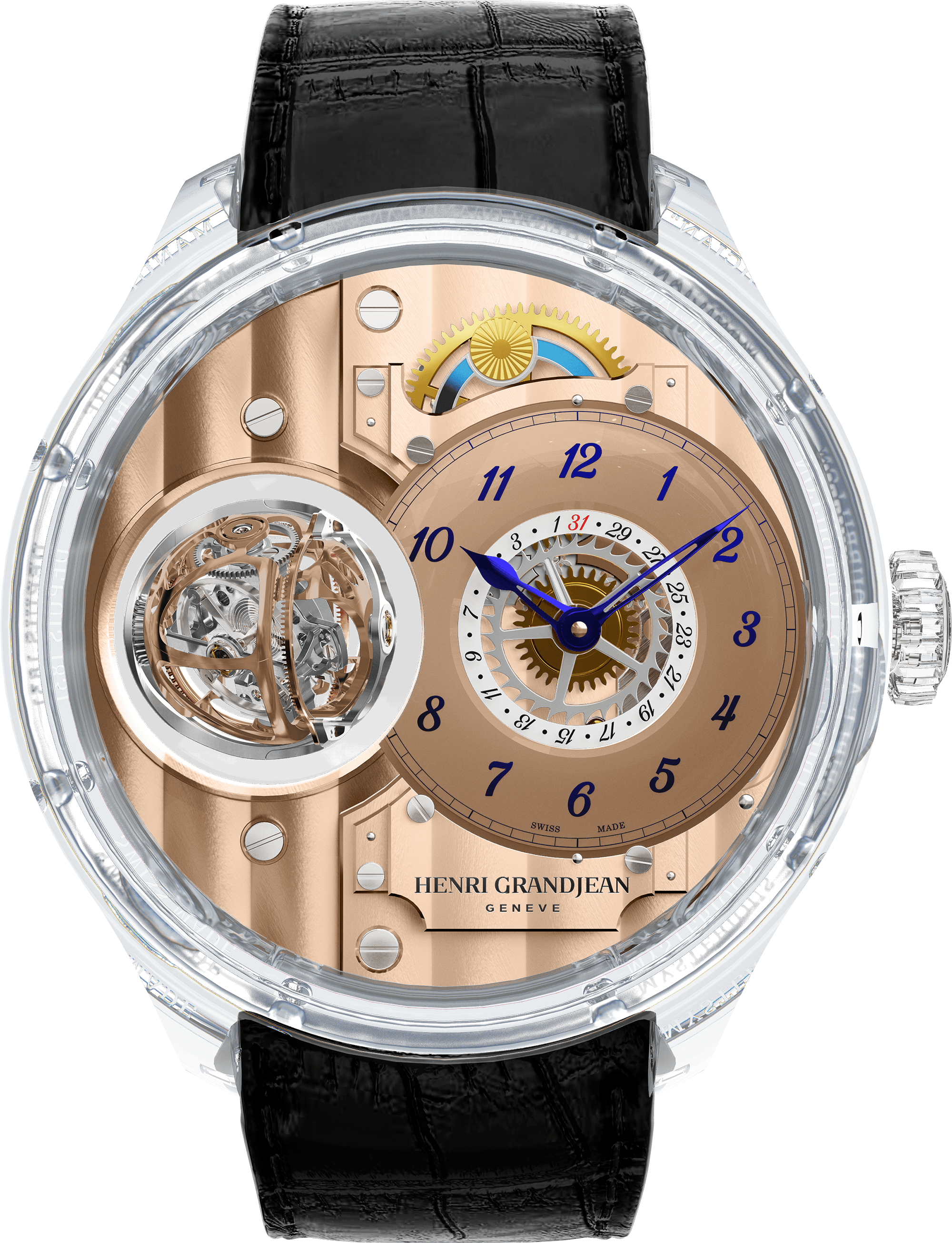 Henri Grandjean Atrivm White Sapphire with translucent case and rose gold dial