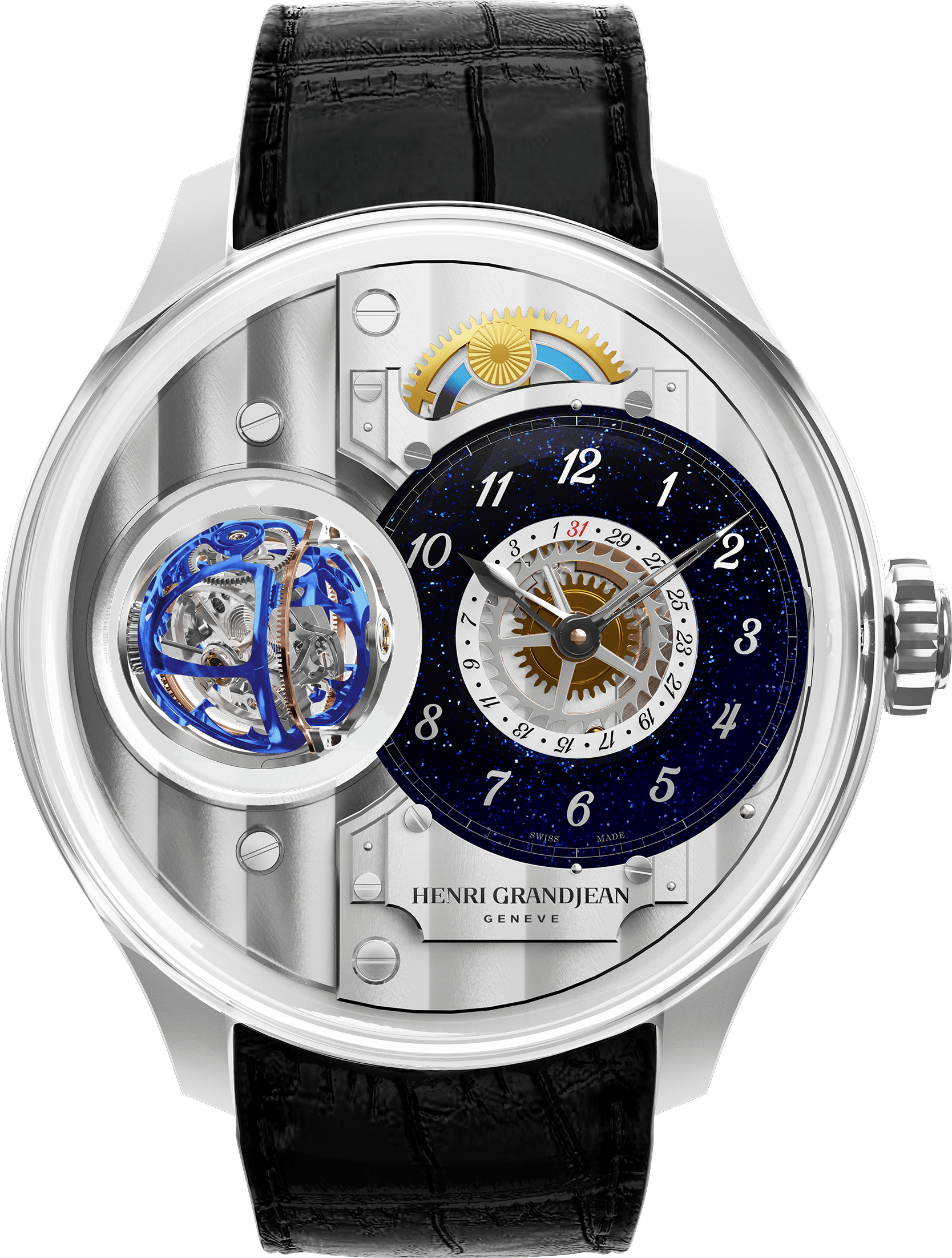 Henri Grandjean Aventurine in titanium with celestial dial and blue tourbillon cages