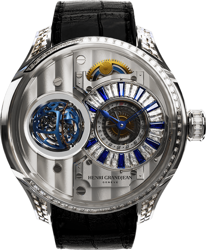 Henri Grandjean Diamond White Gold with diamond-set case and blue sapphire indexes