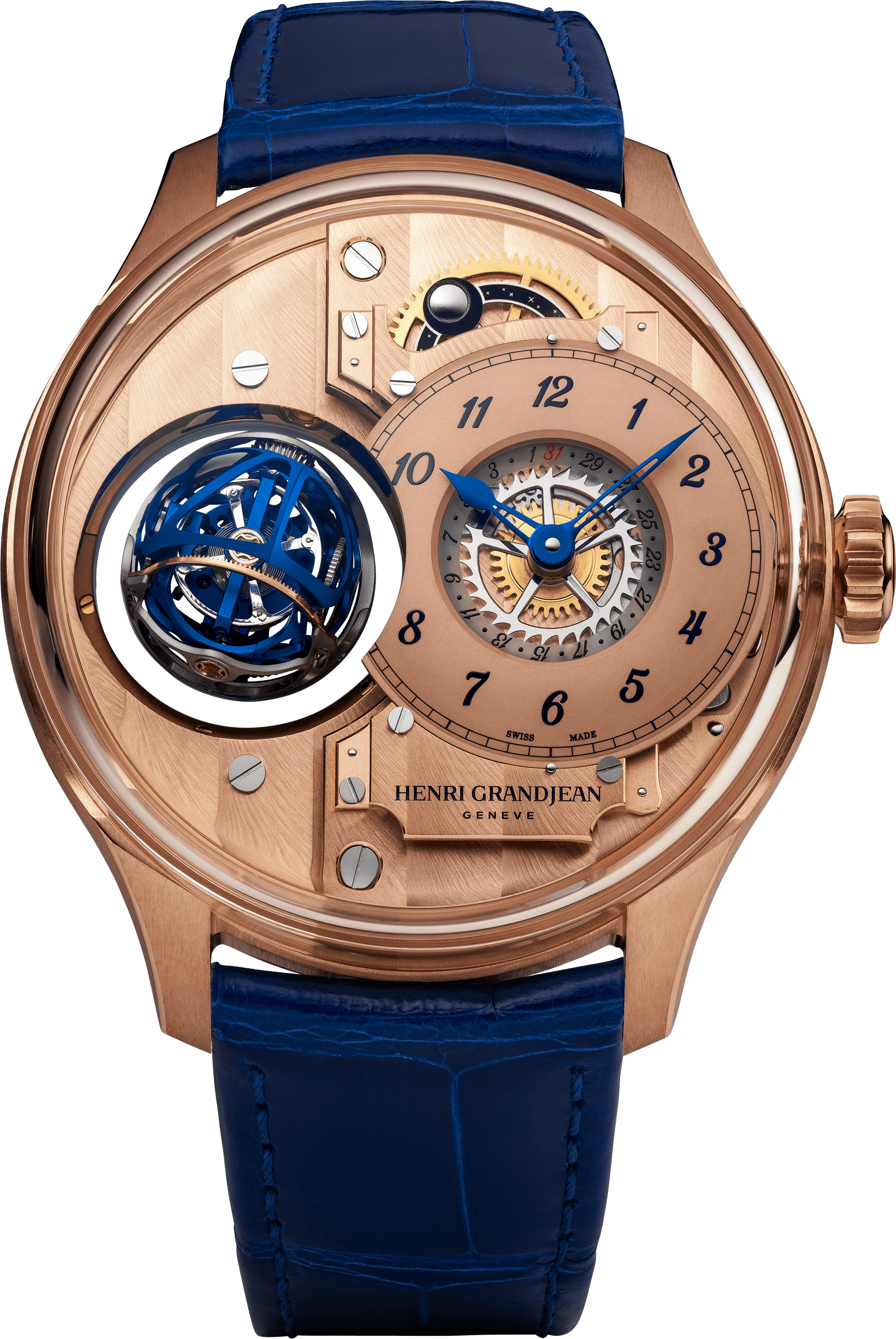 Henri Grandjean Rose Gold & Blue with triple-axis tourbillon and blue cages