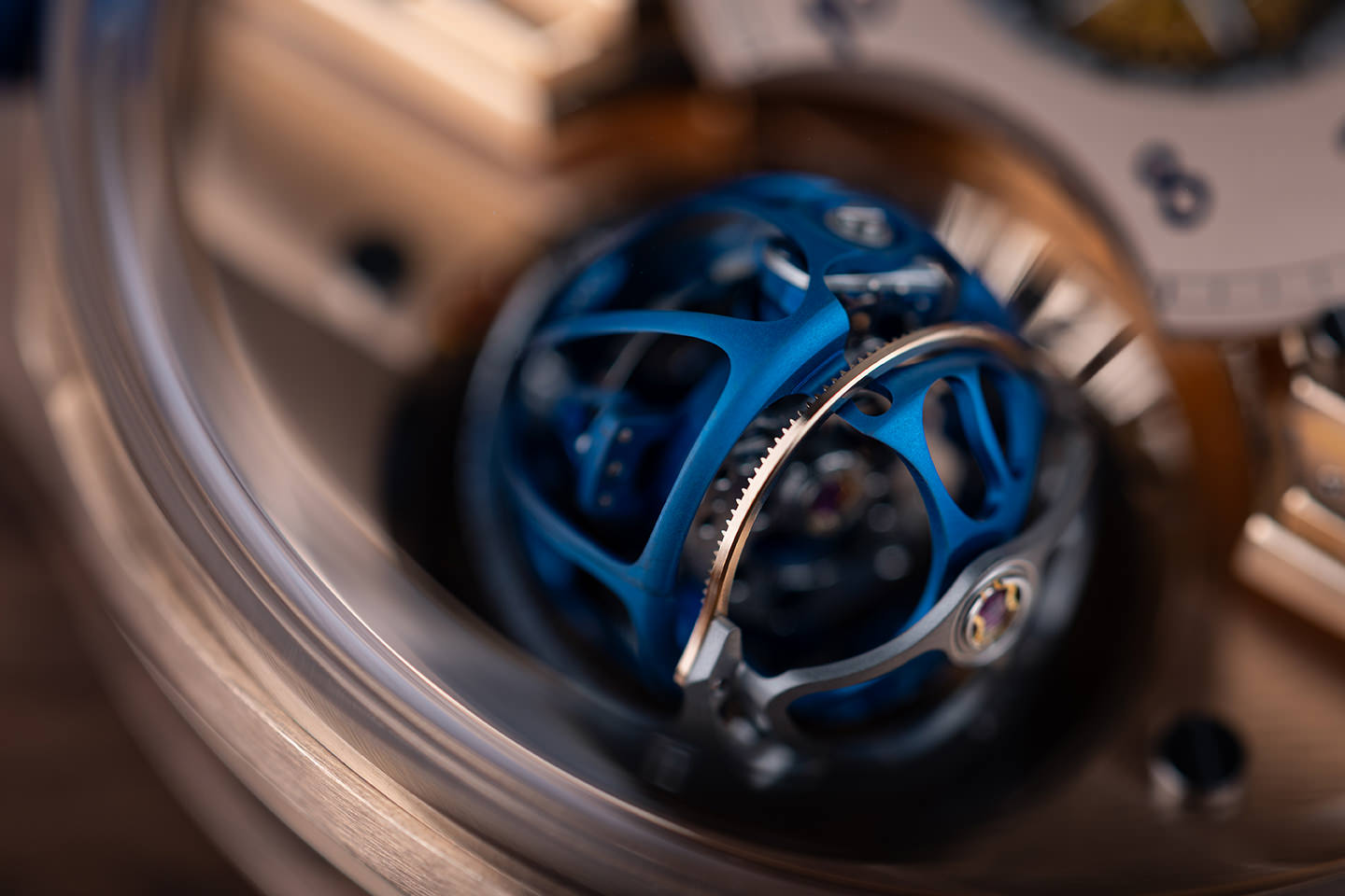 Henri Grandjean Rose Gold & Blue full watch on dark background